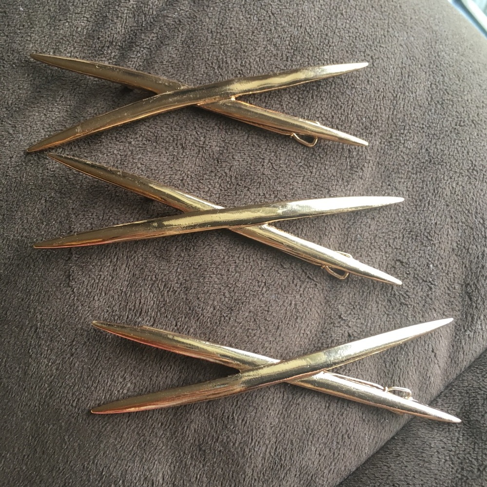 Criss-Cross Geometric Gold Slim Hair Pin Clip - Picture 7 of 8